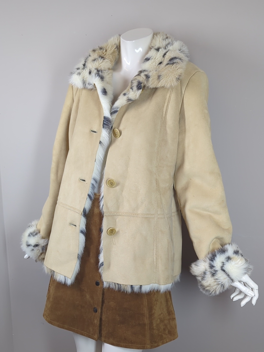 Beige Faux-Shearling Trim Women's Coat Penny Lane Fuchs Schmitt Size 6